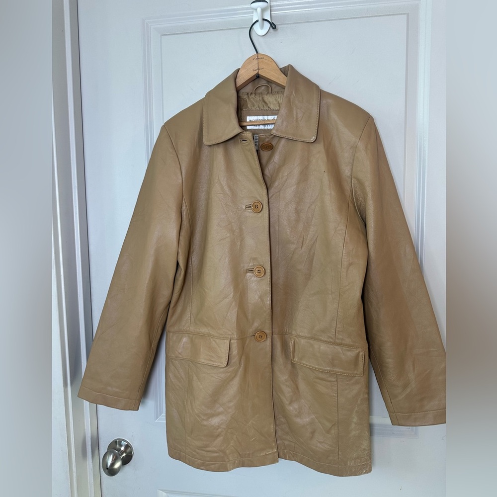 Vintage Y2K Brownstone Studio 100% Lambs Leather 4Button Closure Patch Pockets,S